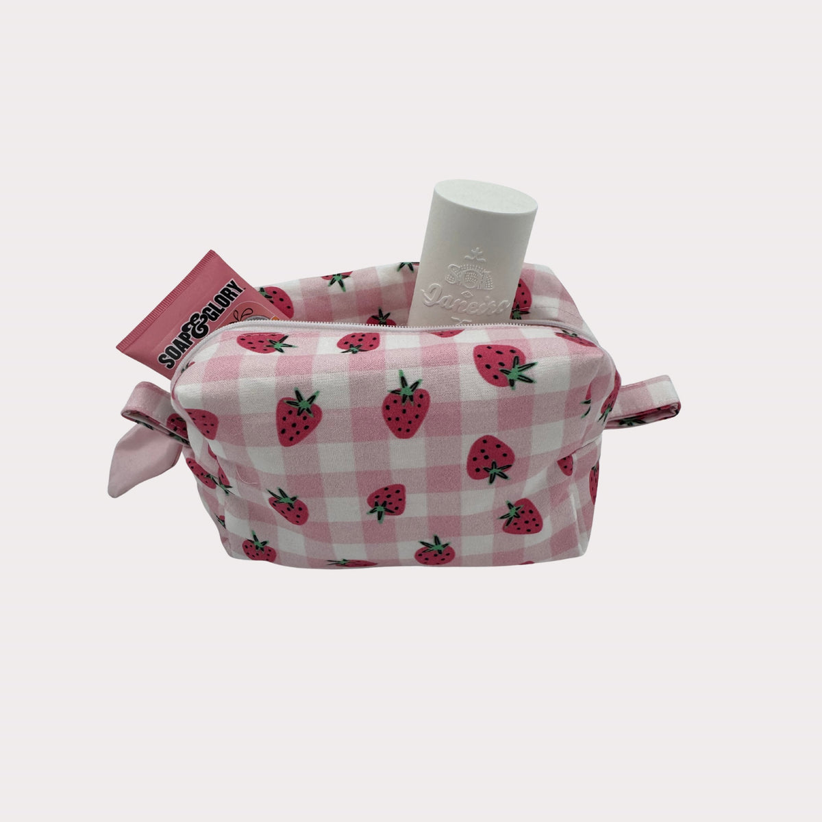 Boxed Makeup Bags (Carry-All) - Strawberry Check