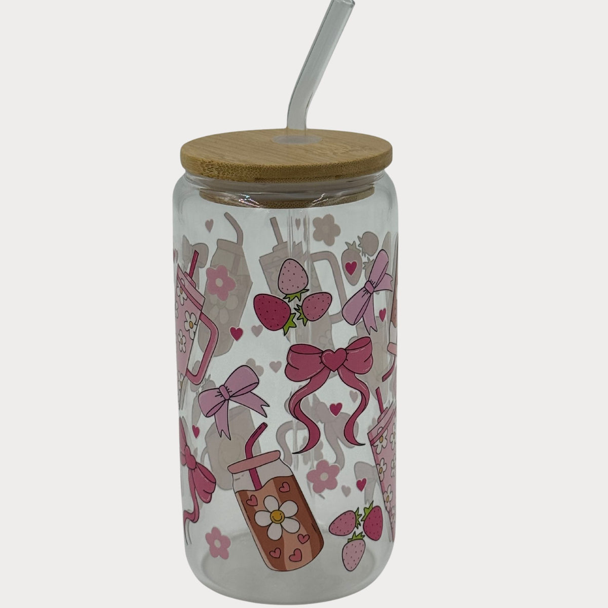 DTF Printed Glass Cups - Blush & Bows