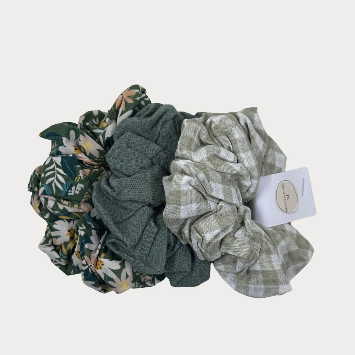 Scrunchies 3 Pack- Green Floral