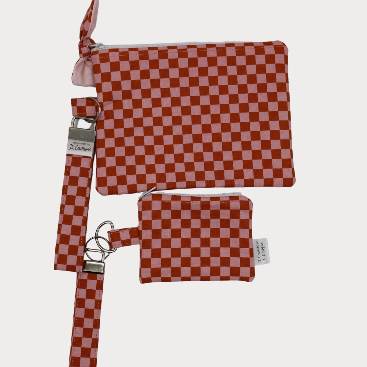 Wristlet Purse with attached Key Fob - Sunset Check