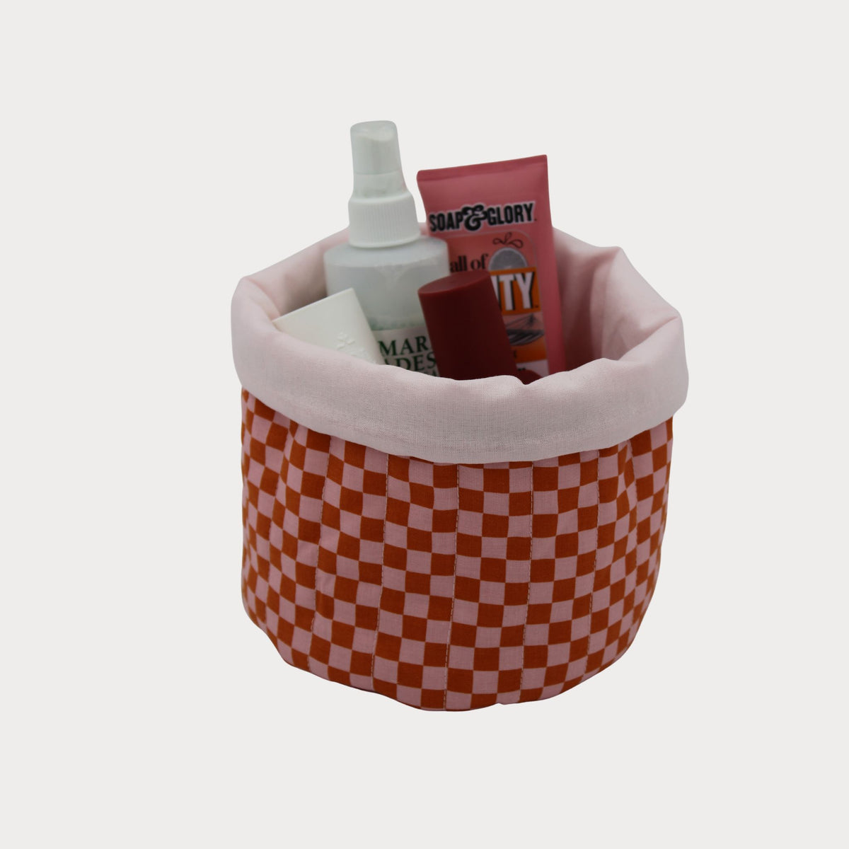 Fabric Vanity Storage Basket - Sunset Check