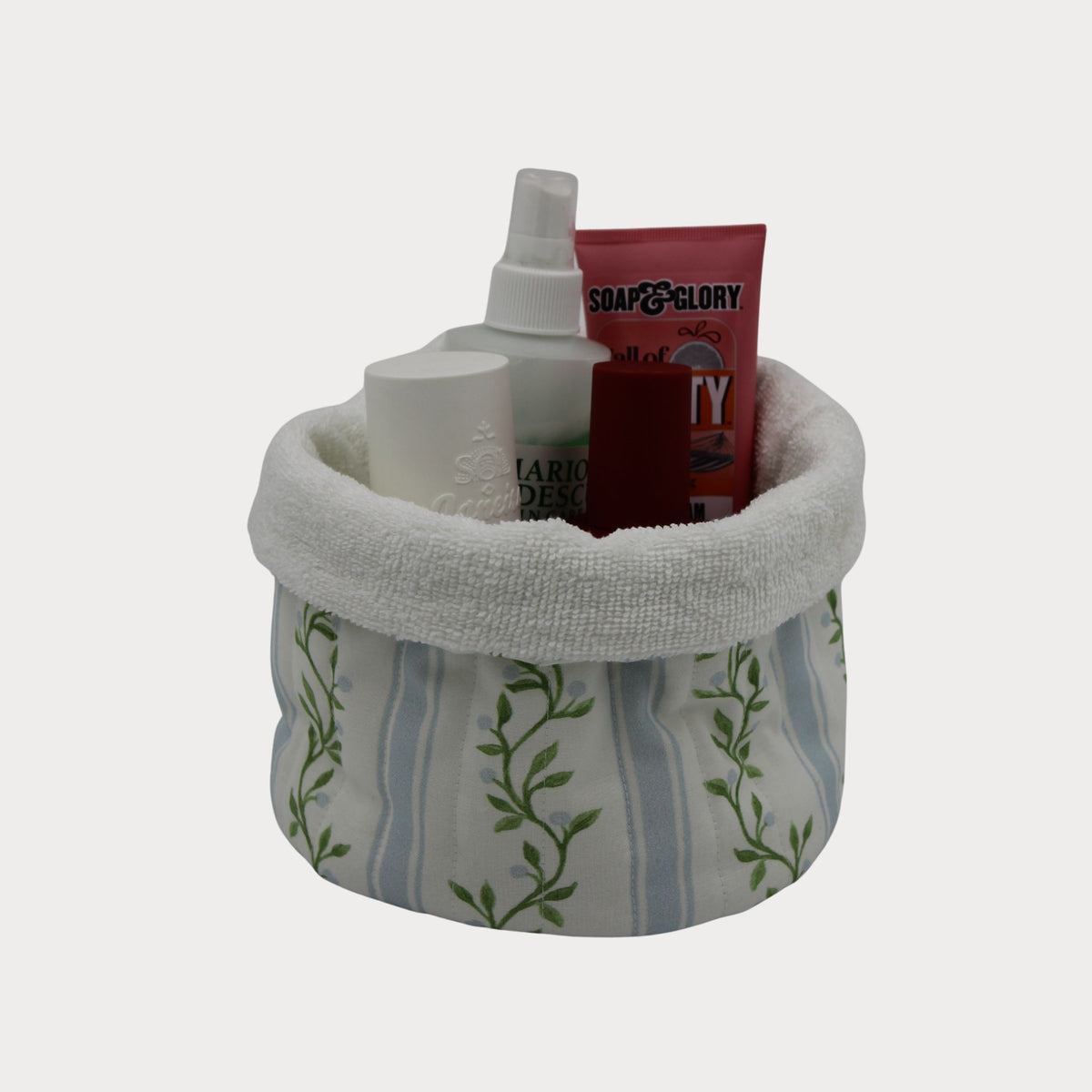 Fabric Vanity Storage Baskets - Sage Vine Blue
