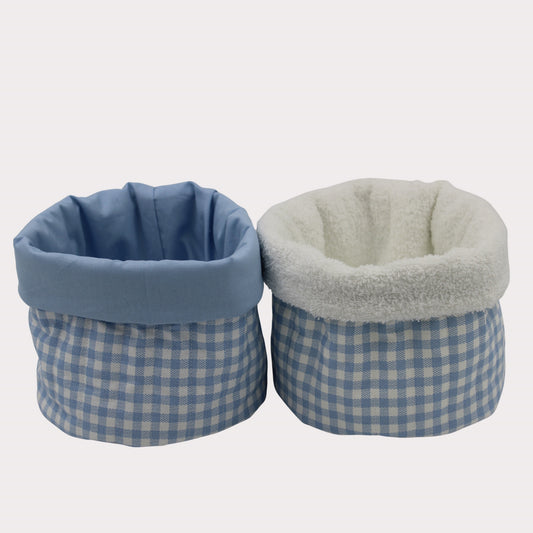Fabric Vanity Storage Baskets - Blue Gingham