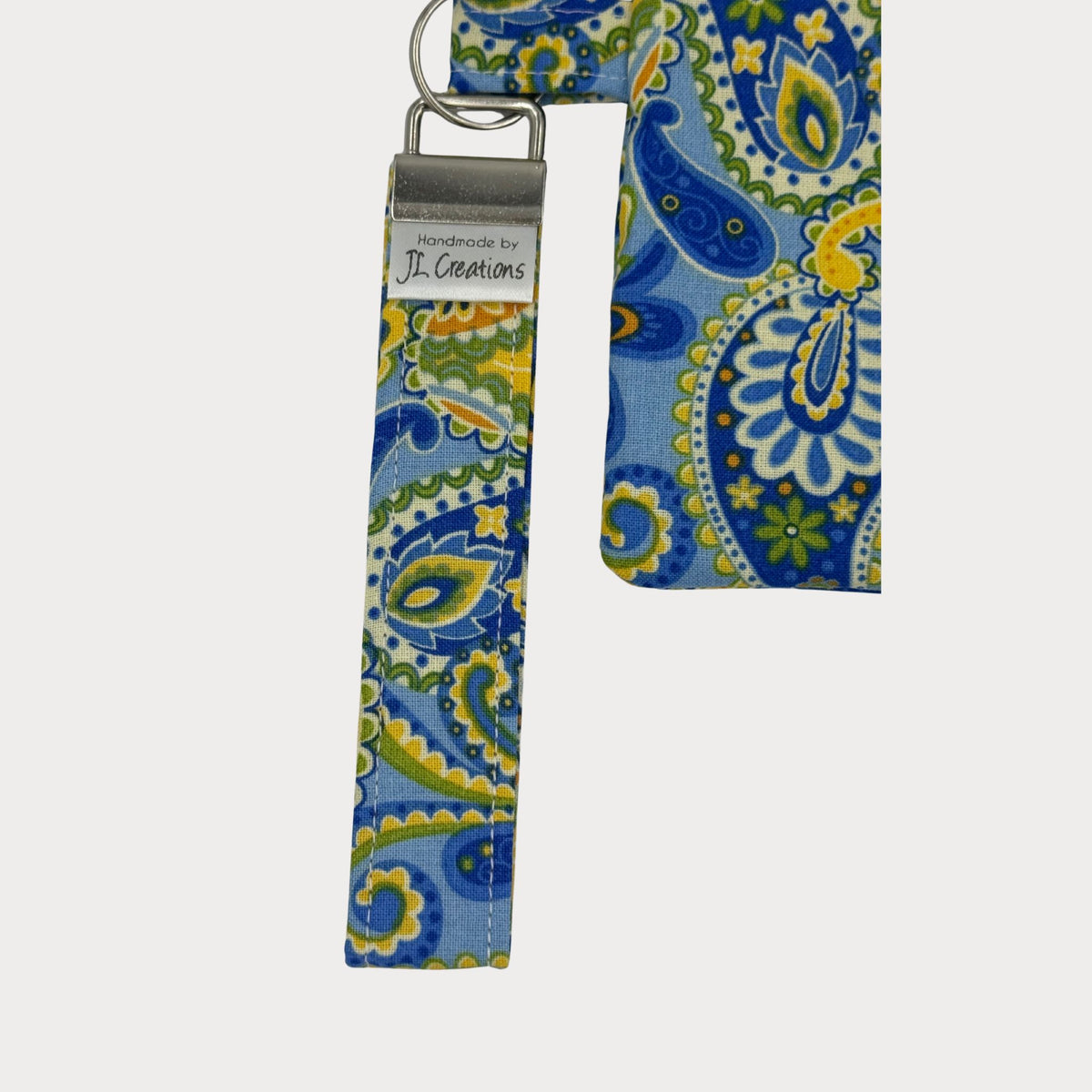 Wristlet Purse with attached Key Fob - Blue Paisley Bloom
