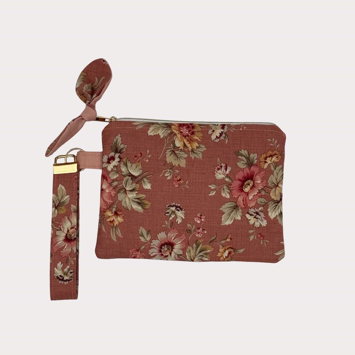 Wristlet Purse with attached Key Fob - Blush Posy Bloom