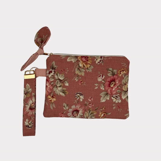 Wristlet Purse with attached Key Fob - Blush Posy Bloom