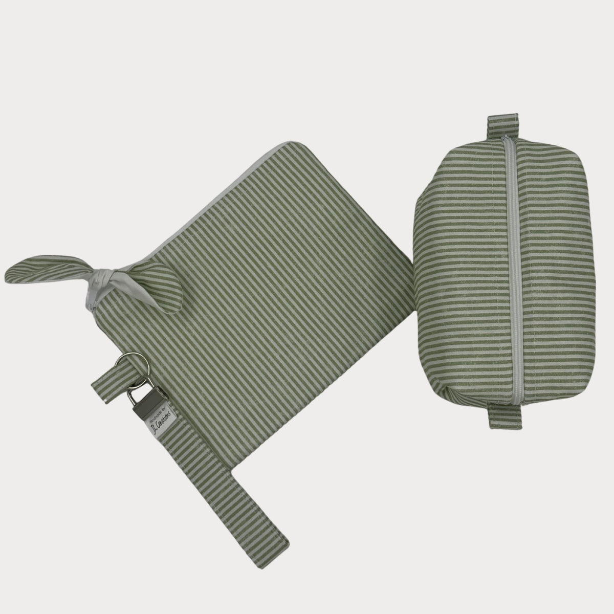 Wristlet Purse with attached Key Fob - La Vie En Rose Stripe Sage