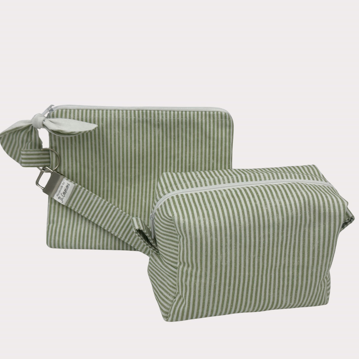 Wristlet Purse with attached Key Fob - La Vie En Rose Stripe Sage
