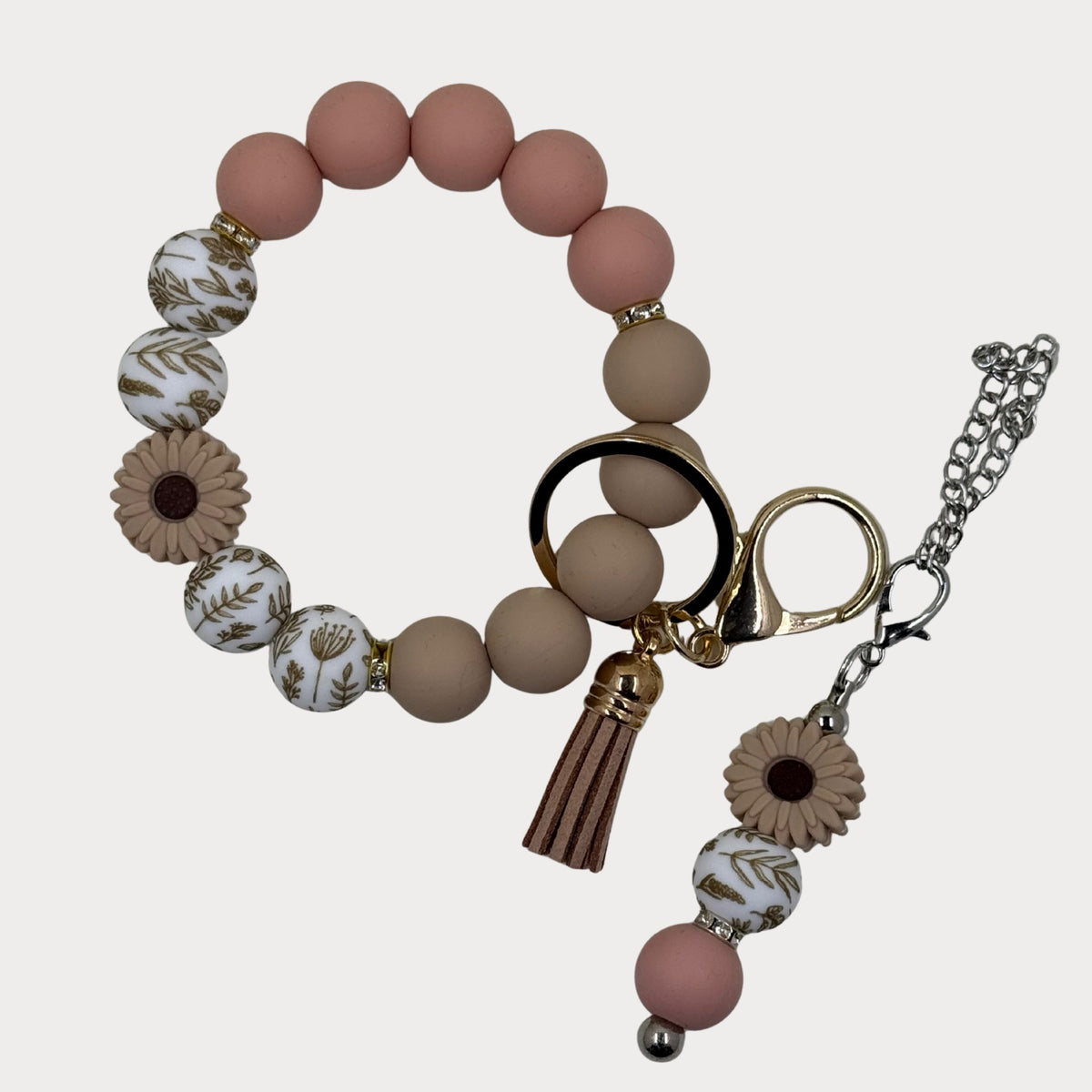 Matching Beaded Wristlet & Bottle Keyring Set