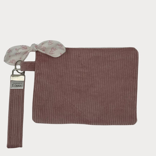 Wristlet Purse with attached Key Fob - Classic Dusty Pink Waffle