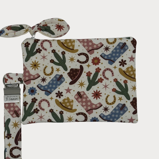 Wristlet Purse with attached Key Fob - Cow Girl