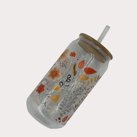 DTF Printed Glass Cups - Amber Wildflowers