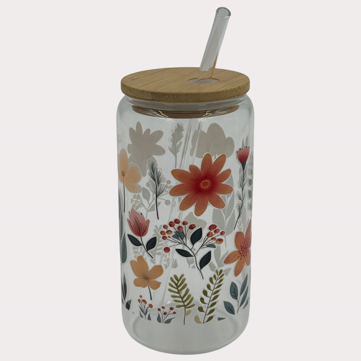 DTF Printed Glass Cups - Pink Petal Garden