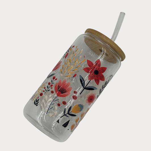 DTF Printed Glass Cups - Pink Petal Garden