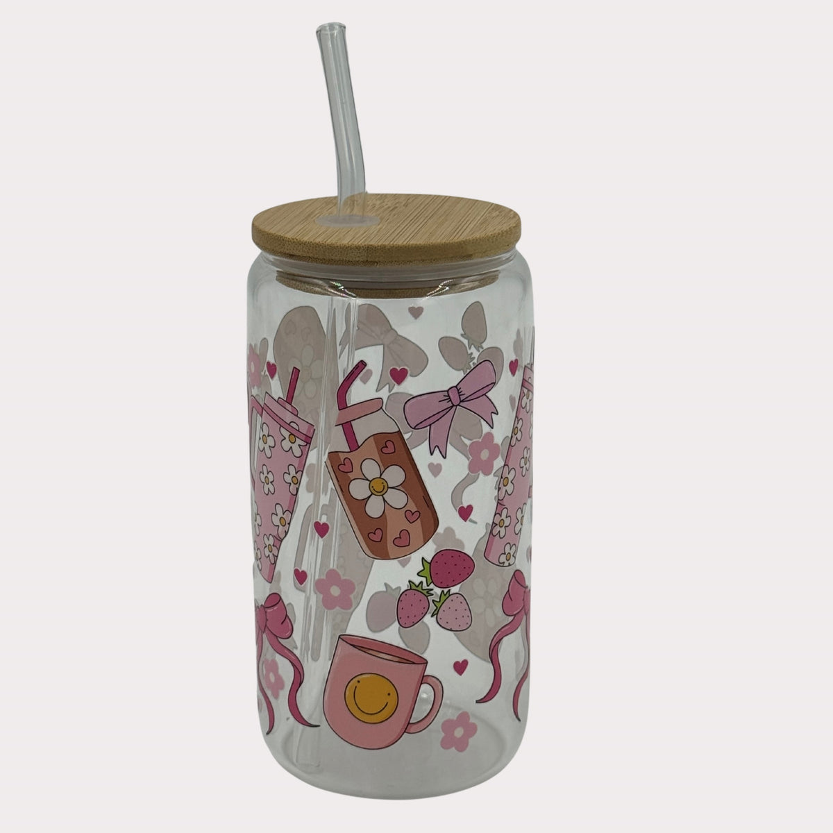 DTF Printed Glass Cups - Blush & Bows