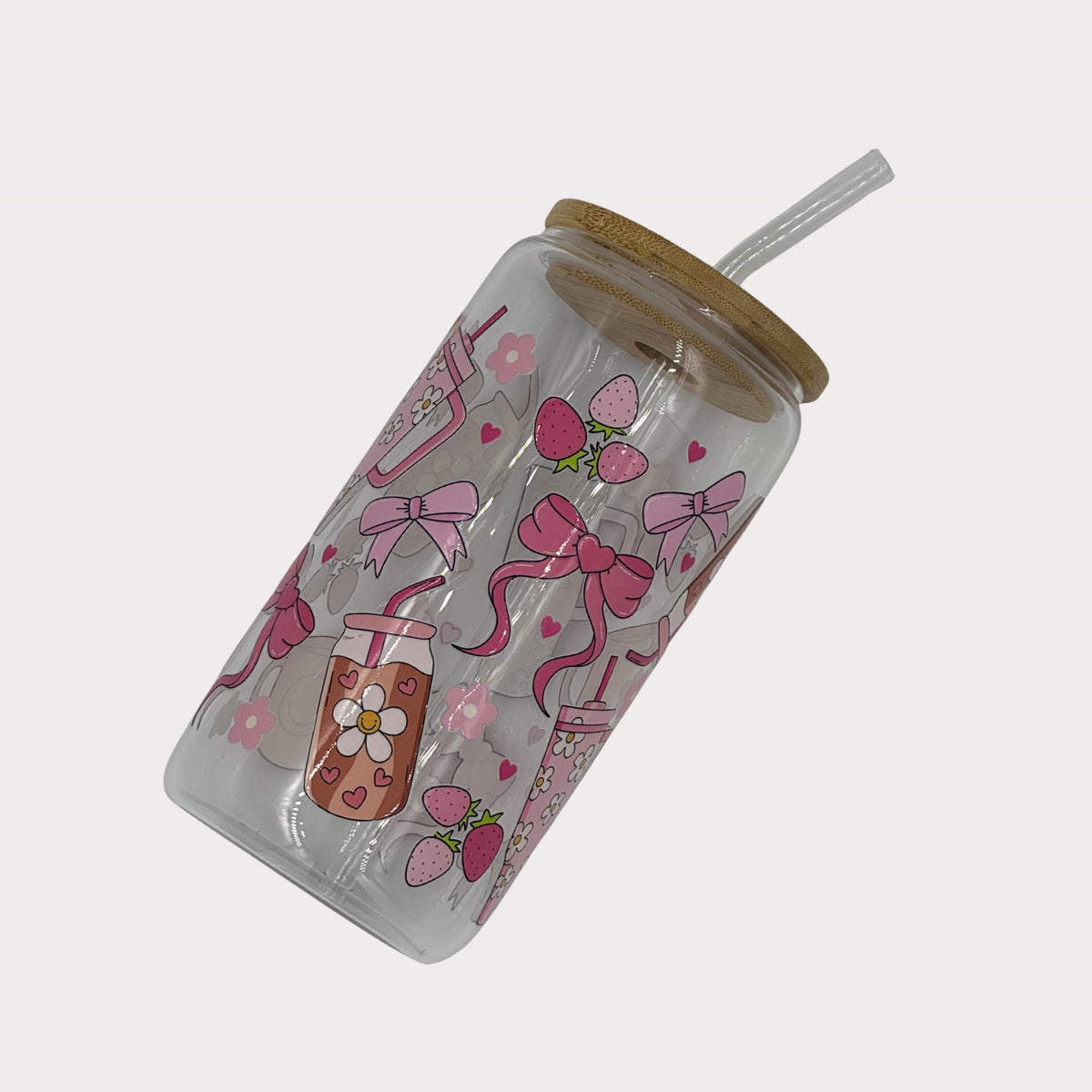 DTF Printed Glass Cups - Blush & Bows