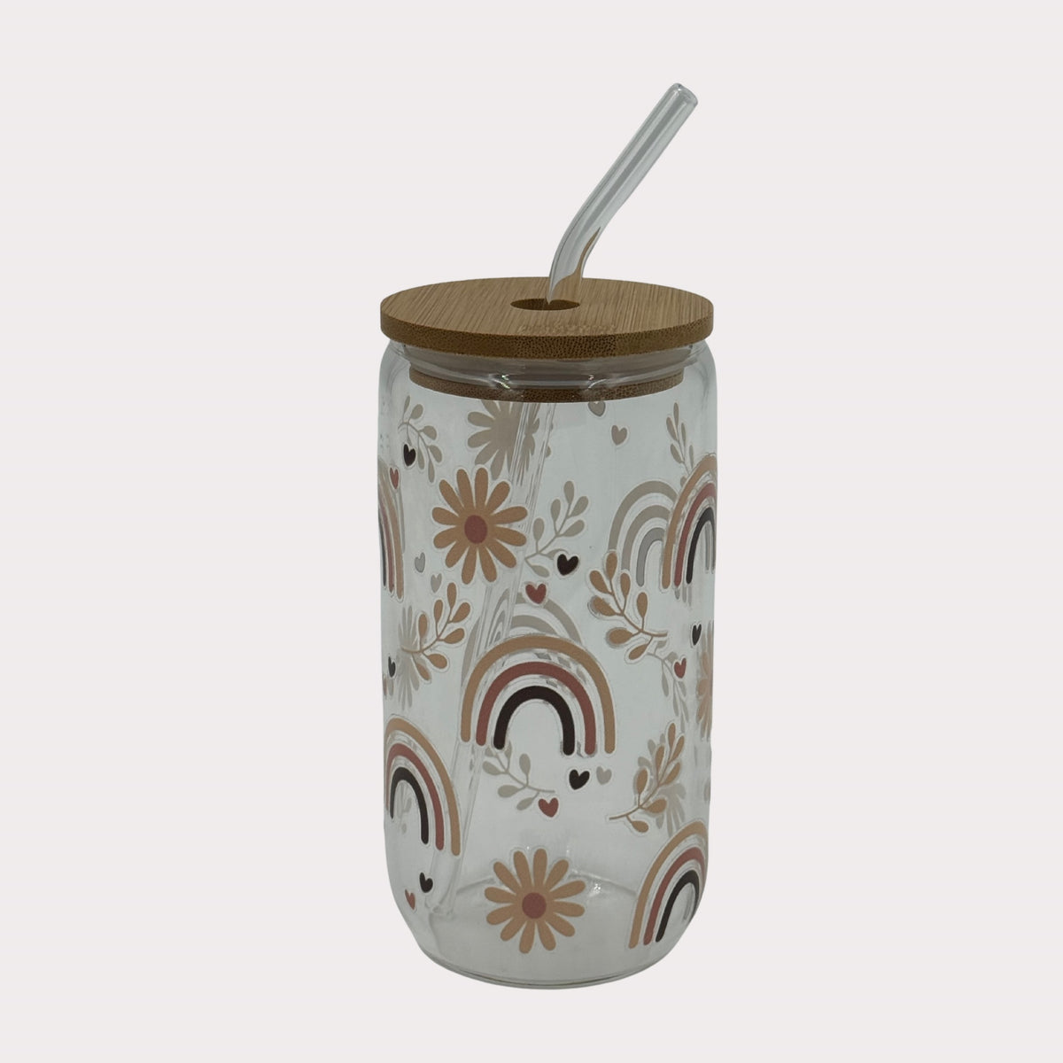 DTF Printed Glass Cups - Boho Rainbow