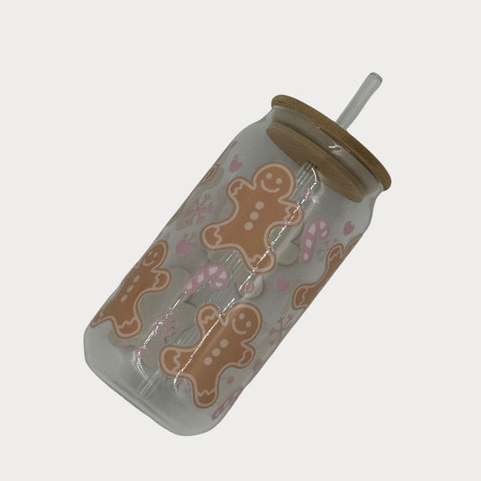 DTF Printed Glass Cups - Gingerbread Man