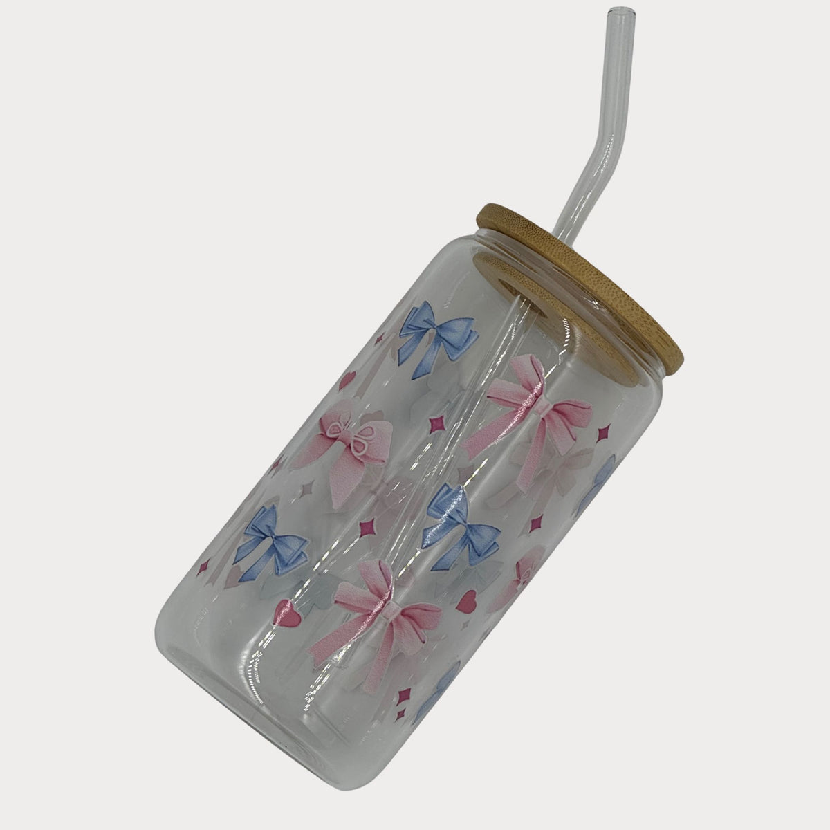 DTF Printed Glass Cups - Pink & Blue Bows