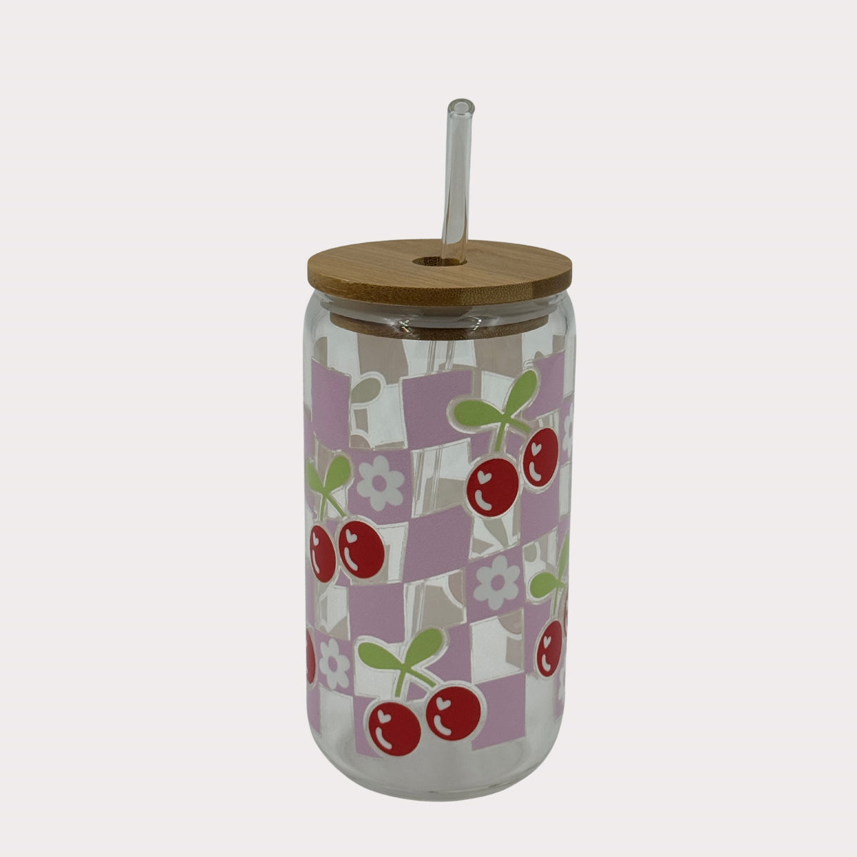 DTF Printed Glass Cups - Retro Cherries