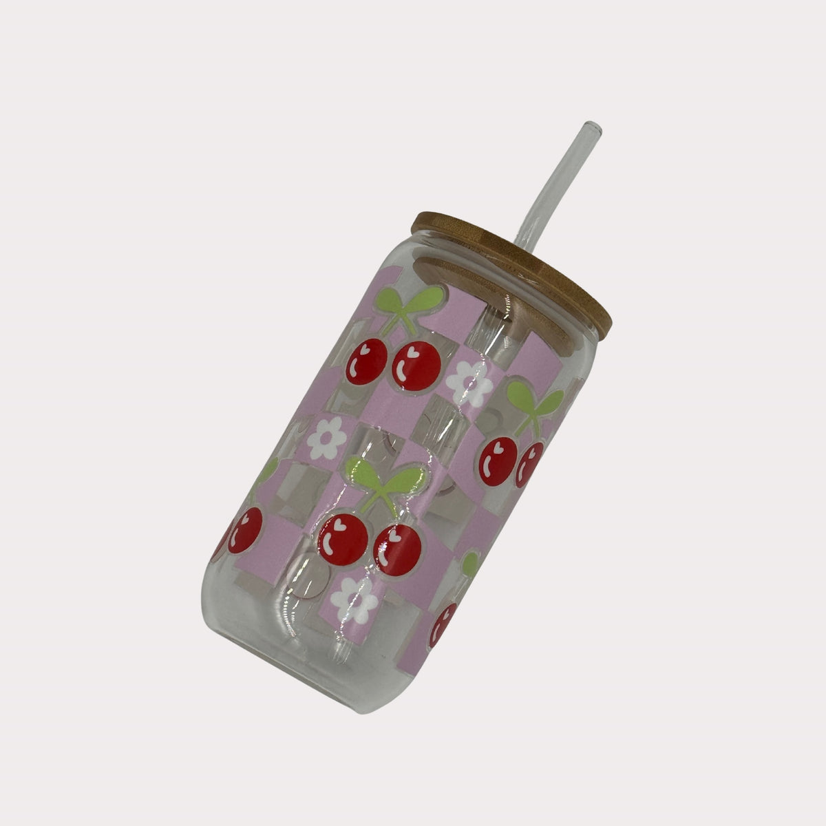 DTF Printed Glass Cups - Retro Cherries