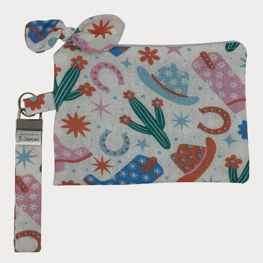 Wristlet Purse with attached Key Fob - Farm Girl