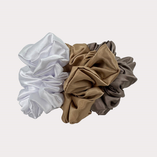 Scrunchies 3 Pack- Soft Pearl, Champagne Gold & Mushroom Taupe