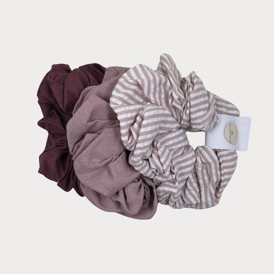 Scrunchies 3 Pack- Maroon & Dusty Pink