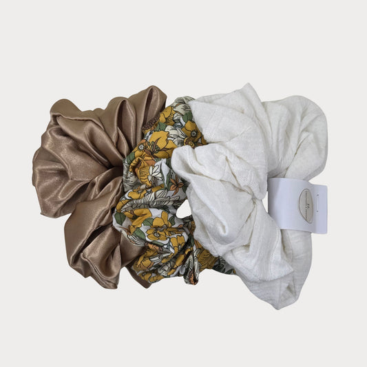 Scrunchies 3 Pack- Mustard & Floral