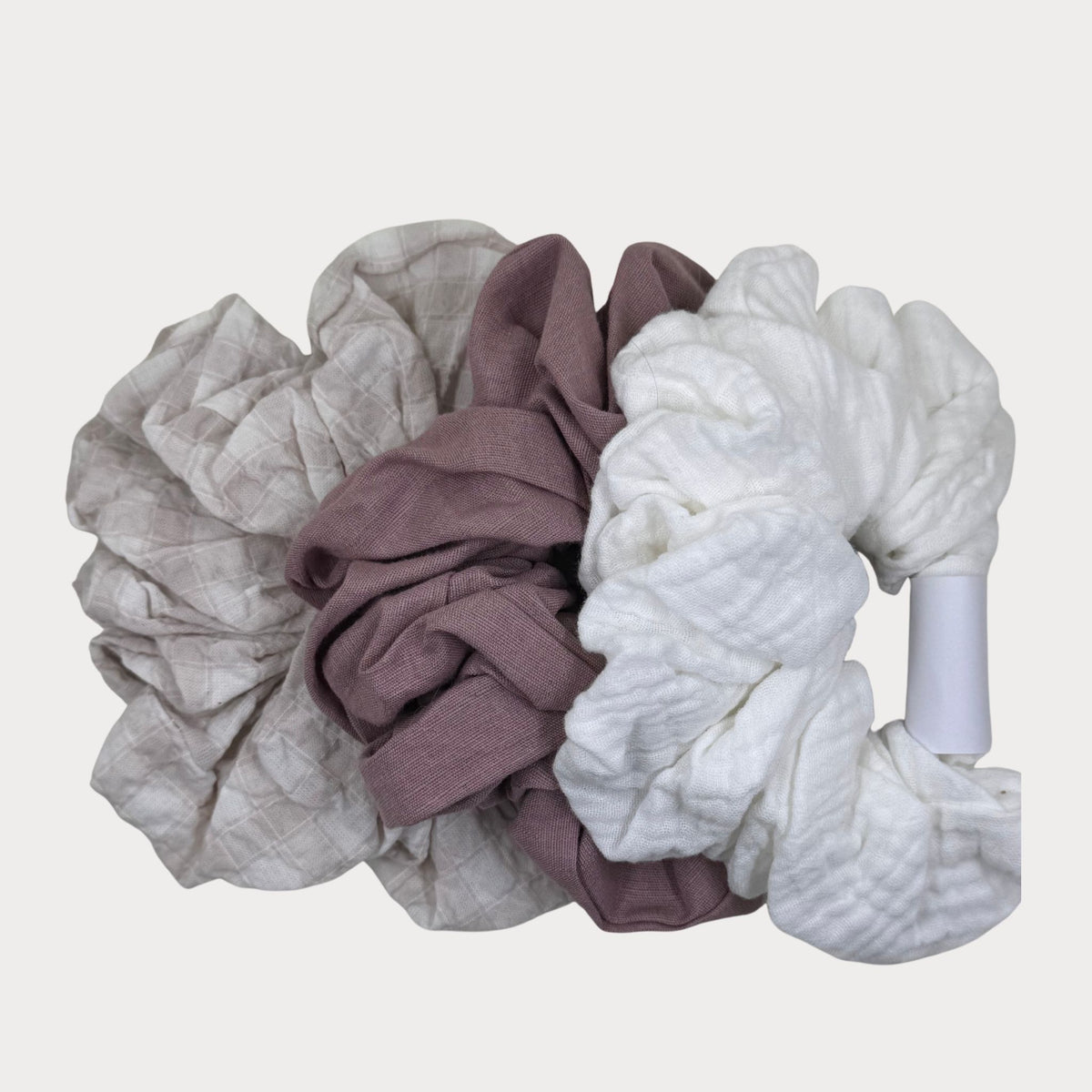 Scrunchies 3 Pack- Neutral Dusty Pink & White