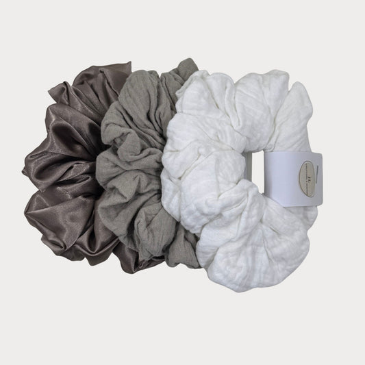 Scrunchies 3 Pack- Taupe & White