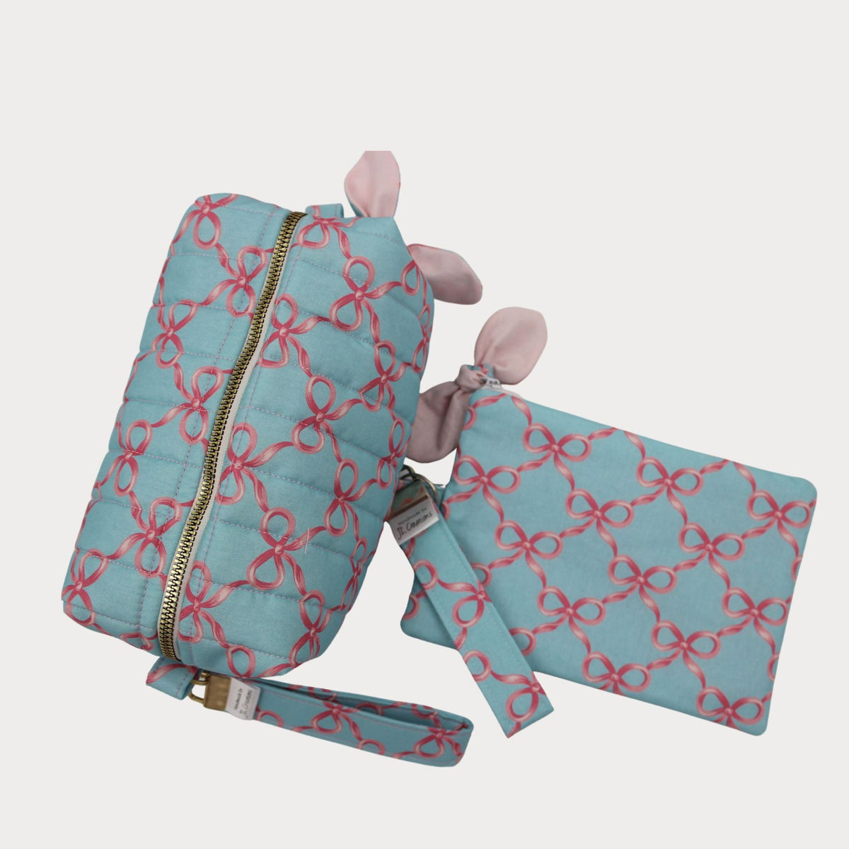 JL Creations Custom Boxed Makeup Bags- Blue Bow