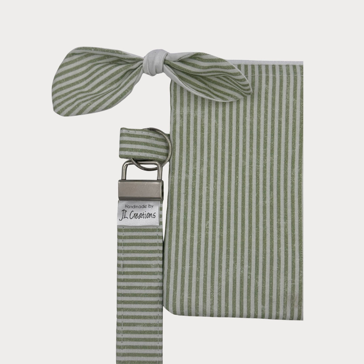Wristlet Purse with attached Key Fob - La Vie En Rose Stripe Sage