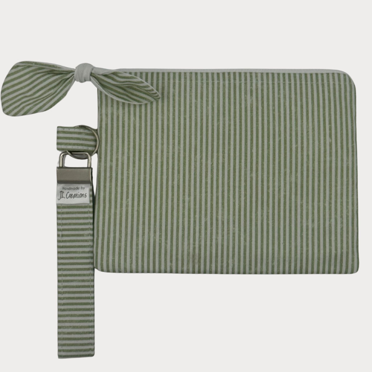 Wristlet Purse with attached Key Fob - La Vie En Rose Stripe Sage