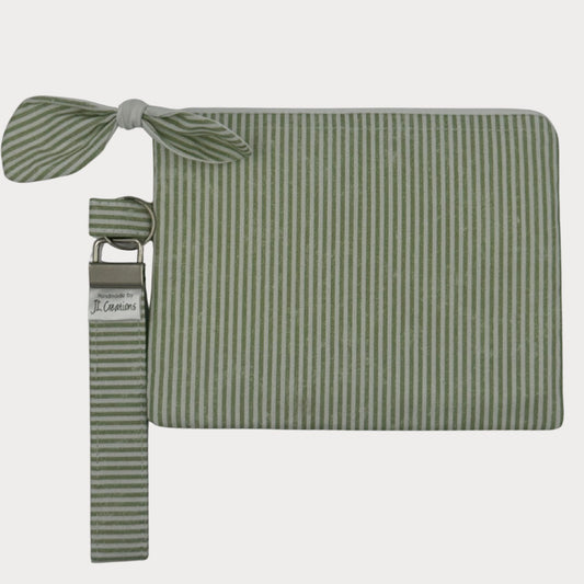 Wristlet Purse with attached Key Fob - La Vie En Rose Stripe Sage