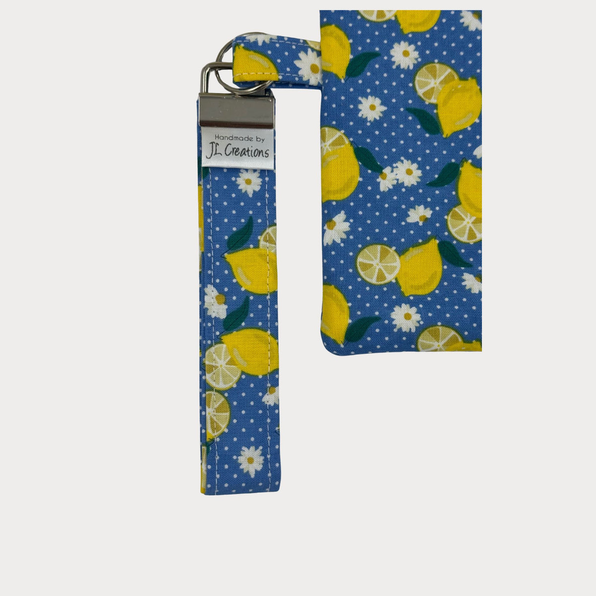 Wristlet Purse with attached Key Fob - Lemon Drop Blue