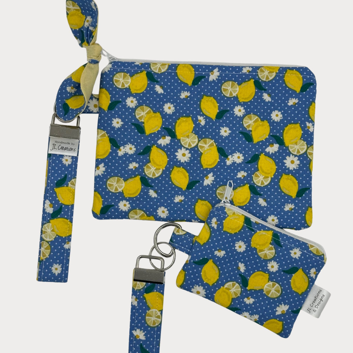 Wristlet Purse with attached Key Fob - Lemon Drop Blue
