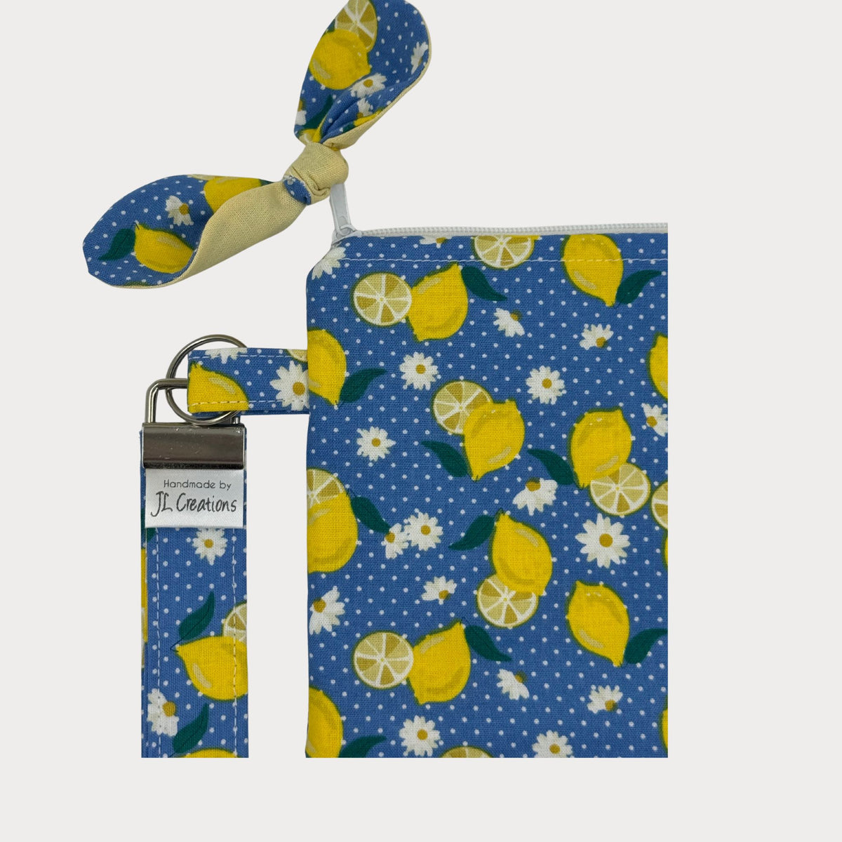 Wristlet Purse with attached Key Fob - Lemon Drop Blue