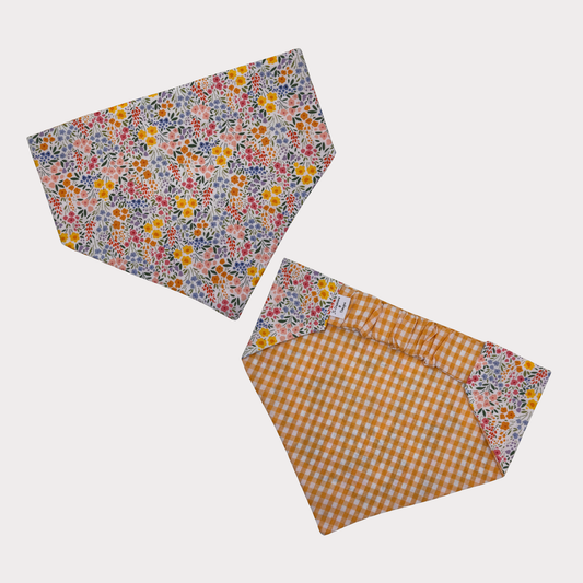 Dog Bandanas - Bright Floral Orange Gingham