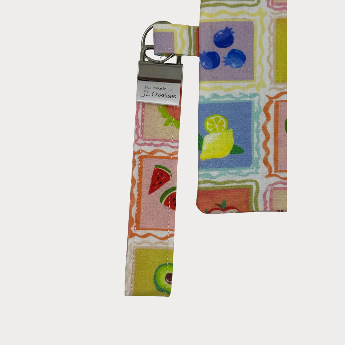 Wristlet Purse with attached Key Fob - Retro Fruit Tile Fabric