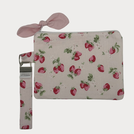 Wristlet Purse with attached Key Fob - Strawberry Fields