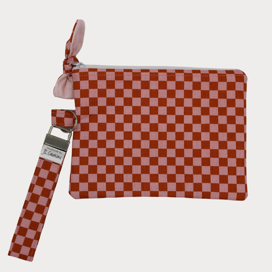 Wristlet Purse with attached Key Fob - Sunset Check