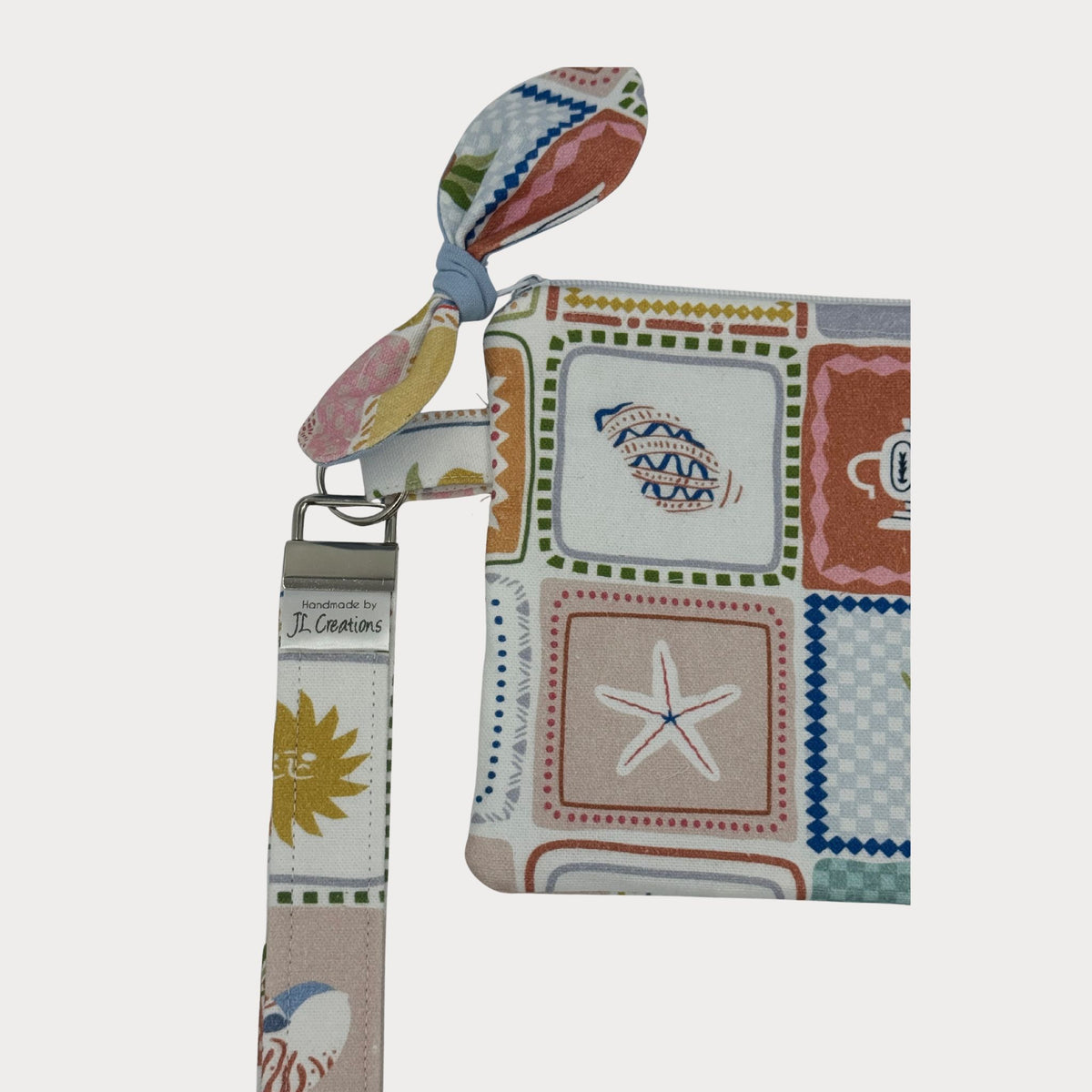 Wristlet Purse with attached Key Fob - Tropical Tiles