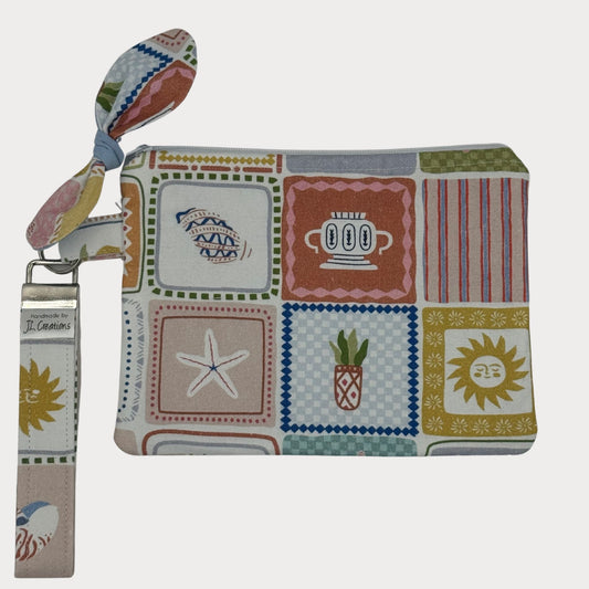 Wristlet Purse with attached Key Fob - Tropical Tiles