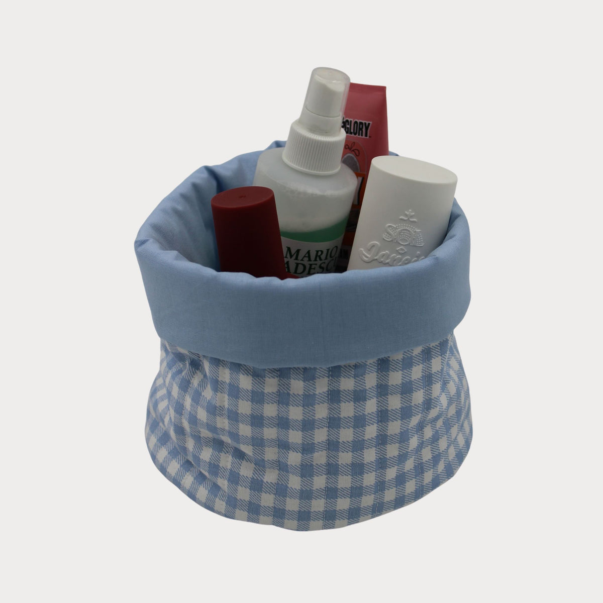 Fabric Vanity Storage Baskets - Blue Gingham