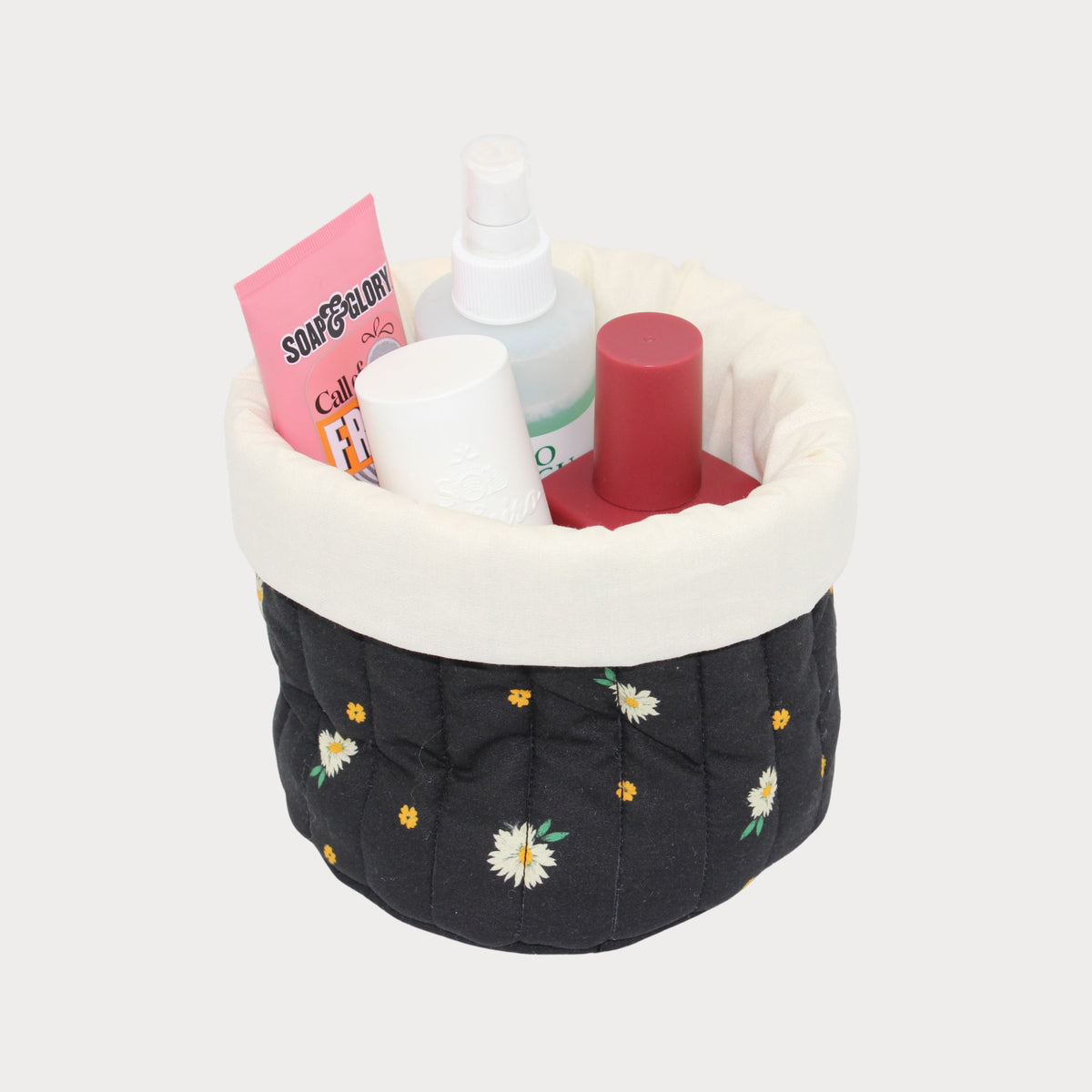 Fabric Vanity Storage Baskets - Daisy Black